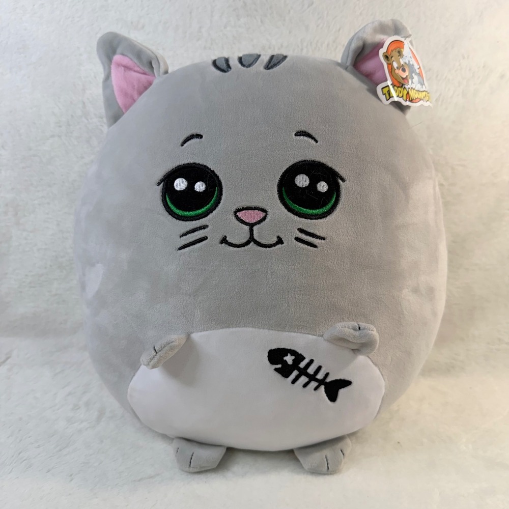 Teddy Mountain Sushi the Cat 13" Stuffa Squishie Gray Plush Toy 0789 NWT